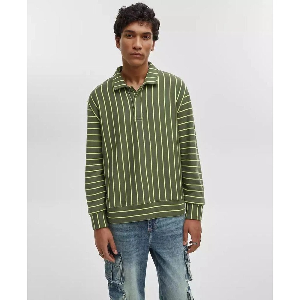 Mode of One Mens XXL Wild Ivy Striped French Terry Long Sleeve Polo Shirt NEW - Picture 13 of 13